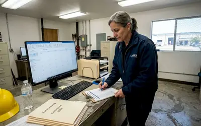 Office manager reviewing files at a desk