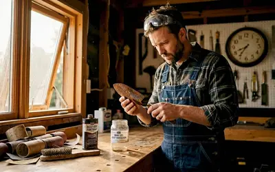 Craftsman sanding a wood piece in a workshop