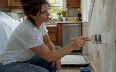 Woman painting an interior wall with a brush