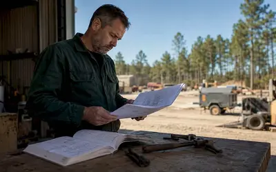 Supervisor reading plans at a construction site